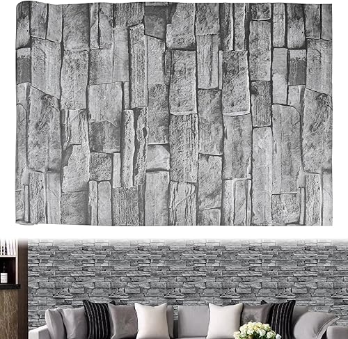 Carta da Parati Effetto Mattoni 3D,Carta Adesiva per Pareti Effetto Pietra da 44,5x600cm,Carta da Parati Muro Mattoni Autoadesiva,Carta Adesiva Finto Muro per Cucina Camera da Letto Soggiorno - Honorern
