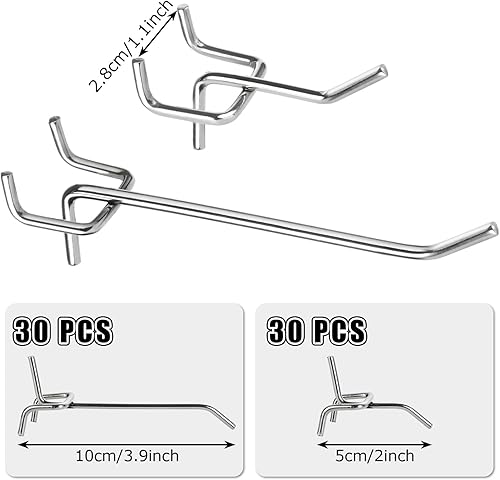 60 ganci per pannelli perforati, 5 cm e 10 cm, gancio da parete per pannello perforato, esposizione, organizzazione di attrezzi, banco da lavoro, scaffalature per negozi - Honorern