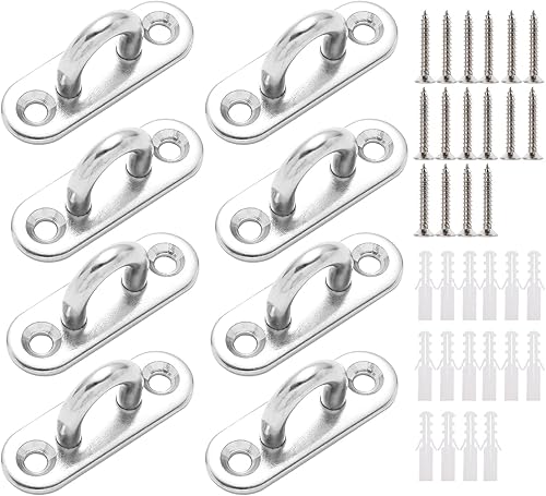 8 Pezzi M5 Gancio per Piastra Oculare Placca Occhiello in 304 Acciaio Inossidabile con Anello Gancio Robusto per Montaggio a Parete a Soffitto Piastra Ancoraggio per Swing Parasole Aerial Yoga - Honorern