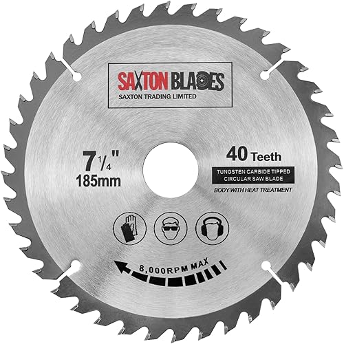 Saxton TCT18540T - Lama per sega circolare TCT per legno, 185 mm x 30 mm x foro x 40 T per Bosch Makita Dewalt, adatta per seghe da 190 mm - Honorern