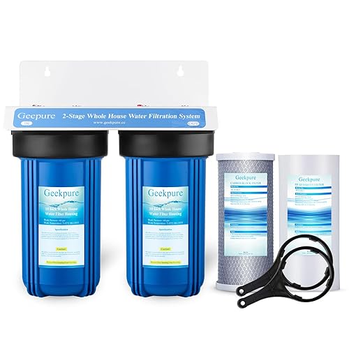 Sistema di filtraggio dell'acqua a 2 fasi con alloggiamento grande blu da 4,5 x 10 pollici, con 5 micron in PP e filtri al carbonio, ingresso e uscita BSP da 1” - Honorern