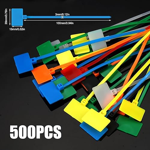 500 Pezzi Stringicavo Fascette Cavi Colorate, 100mm x 3mm Fascette di Cablaggio Professionali, Fascette Nylon Autobloccanti Cablaggio Riutilizzabili con Etichetta per Casa Ufficio Giardino - Honorern