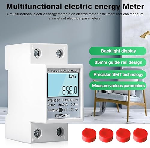 Misuratore Consumo Elettrico, AC 220V 5(80) A Contatore Kwh su Guida DIN Contatore di Energia Monofase a 2 Fili Wattmetro Contascatti Elettrico con Display LCD - Honorern