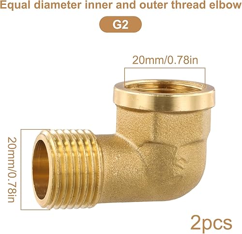 Joyan 2 pezzi Gomito In Ottone, Angolo In Ottone 90°,Gomito In Ottone A 90° Filettatura Femmina X Maschio, Connessioni A Gomito In Ottone,Gomito In Ottone Per Tubo Dell'Acqua(IG ø20mm X AG ø20mm) - Honorern