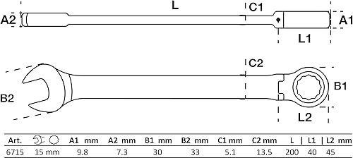BGS 6715 | Chiave combinata a cricchetto | regolabile | 15 mm - Honorern