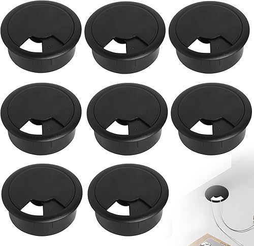Passacavi Scrivania 60 mm 8 Pezzi Canalina per Uscita Cavi Nera in Plastica Organizzatore di Cavi per Tavolo Gestione Cavi Nero Banco da Lavoro - Honorern