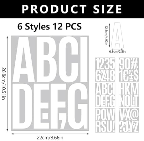 Bekecidi Lettere Adesive in Vinile da 5 Pollice, 12 Fogli Autoadesivi con Lettere Adesive e Numeri, Impermeabili Nero, per Cartelli, Poster, Finestre, Cassette Postali, Auto, Camion (C) - Honorern
