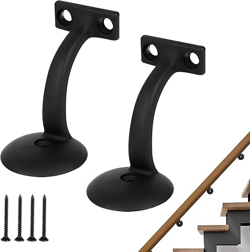 Staffe Corrimano, Supporto per Corrimano Scala in Acciaio Inossidabile, Supporto Montaggi a Parete per Ringhiera Interne, Accessori per Corrimano in Legno, Nero, 2 Pezzi - Honorern