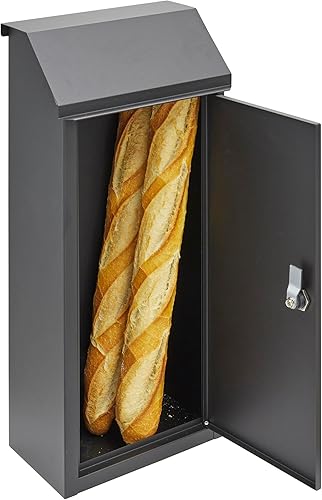 Cassetta Postale per Pane in Acciaio, Grande Capacità, Cassetta delle Lettere per Pane e Giornale, Cassetta Postale per Il Pane, Apertura Senza Chiave, Nero - Honorern