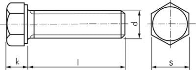 Vite a testa esagonale DIN 933, m 20 X 120, in acciaio zincato 8.8 materiale: Acciaio zincato 8.8 D: M 20 L: 120 mm - Honorern