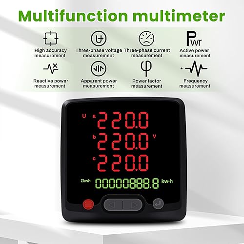 Contatore energia elettrica trifase misuratore consumo elettrico AC 0-500V 0-5A può misurare la tensione corrente di 8 tipi di valori regolazione di tensione di allarme RS485 seriale (96x96mm) - Honorern