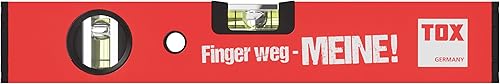 TOX Livella 30 cm, rossa con scritta 'Finger weg - MEINE', bolle orizzontali e verticali, in alluminio con verniciatura a polvere e tappi in gomma antiurto, 1 pezzo, 09790014 - Honorern