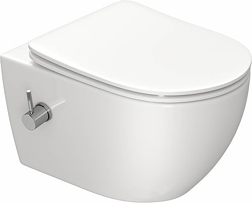 WC con ugello integrato, WC sospeso con funzione bidet, WC con rivestimento nano-rivestimento, WC con rubinetto, sedile WC con abbassamento automatico, 53 x 36 x 35 cm - Honorern