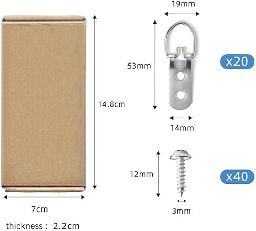 20 pezzi appendini per cornici con anello a D, ganci per cornici per quadri pesanti, kit per appendere quadri a doppio foro con viti - Honorern