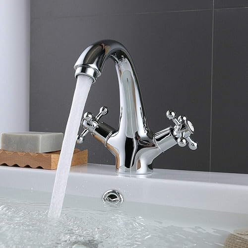 Rubinetto per lavandino in stile retrò, con manici a croce, cromato - Honorern