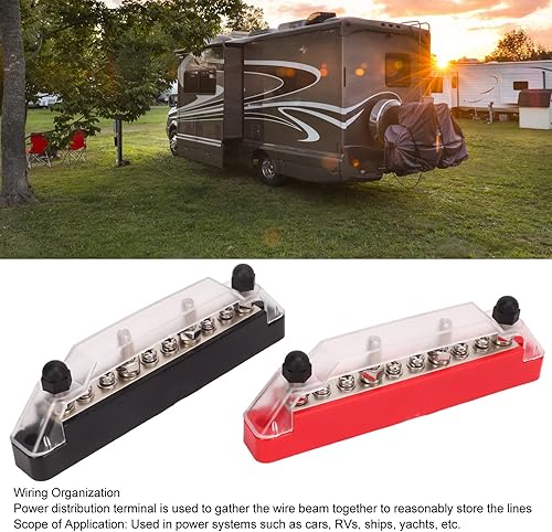 Blocco Distribuzione Alimentazione Sbarra Bus con Coperchio 150A Sbarra Bus Marittima Morsettiera Batteria Morsettiera M6 Vite Prigioniera M4 10 Morsetti Sbarra Bus per Auto,(2 borchie M6, 8 viti M4) - Honorern