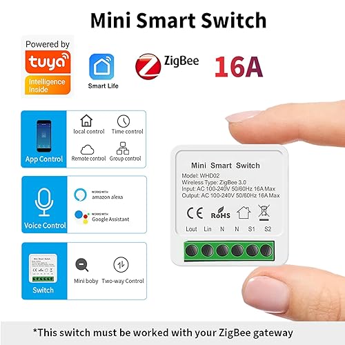 Mini Interruttore Intelligente WiFi, Interruttore Timer Luce Modulo Fai-Da-Te, Smart Life/Tuya App Telecomando Vocale Wireless Controllo, Compatibile Con Alexa Echo E Google Home (100-240V,16A) - Honorern