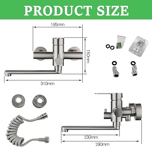 Rubinetto a Parete da Cucina, Rubinetto da Muro Acciaio Inossidabile 304 per Uso Alimentare Miscelatore da Cucina a Parete con Bocca Girevole a 360° Rubinetto da Cucina a Muro con Pistola a Spruzzo - Honorern