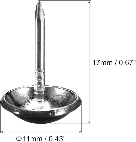 40 Pz Chiodini per Tappezzeria, Testa Rotonda Decorativa da 11mmx17mm per Mobili divani Testiere, Nero Brillante - Honorern