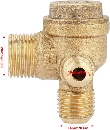 Valvola di Ritegno del Compressore D'aria Valvola di Ritegno a 3 Porte Filettatura Maschio in Ottone Parti di Ricambio per Accessori Pneumatici a 90 Gradi 20 * 14 * 10mm - Honorern