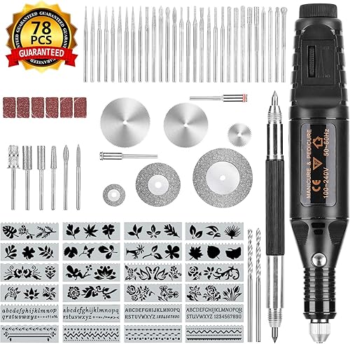 Winload 78 Pcs di Strumenti per Incisione, Incisore Elettrico con Scribe, 52 Bit e 24 Stencil per Metallo, Attrezzo per incident il Legno Metalli Plastica, Vetro, Elettrica Incisione Penna - Honorern