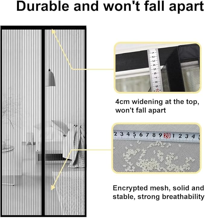 Zanzariera Magnetica per Porte 140 x 240 cm,Tenda Zanzariera Porta Finestra Calamite,Anti Insetti Zanzare Traspirante Chiusura Automatica Facile da Installare per Balcone Soggiorno,Nero - Honorern
