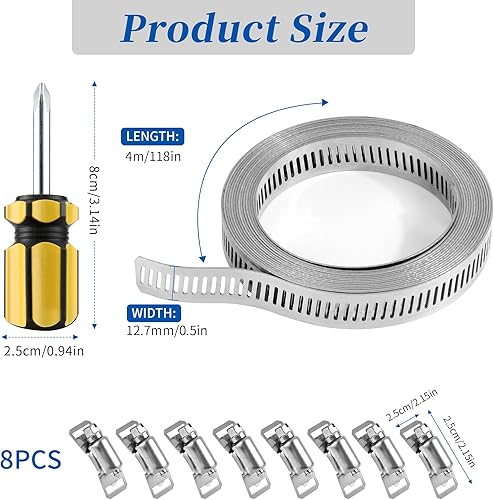 157In Morsetto Vite in Acciaio Inox per Tubi Flessibili, Fascetta Stringitubo con 8 Fissaggio, Morsetti Inox 304 Morsetto per Tubo Regolabile a Vite Senza Fine Condotti Aria - Honorern