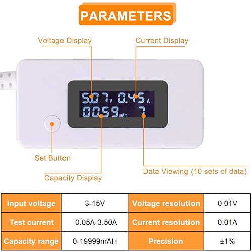 Tester USB Misuratore di potenza Mini display digitale LCD Rilevatore di tensione di corrente USB Monitoraggio in tempo reale Tester per prese ad alta precisione, per power bank del telefono - Honorern