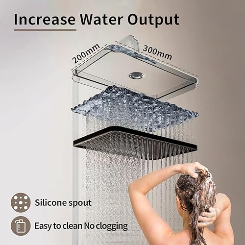 Colonna Doccia con Miscelatore Display Digitale LED Luce Stellata Ambientale Kit Doccia Idromassaggio con Soffione 30×21 cm e Doccetta Tasti di Pianoforte 4 Funzioni Altezza Regolabile Ottone - Honorern