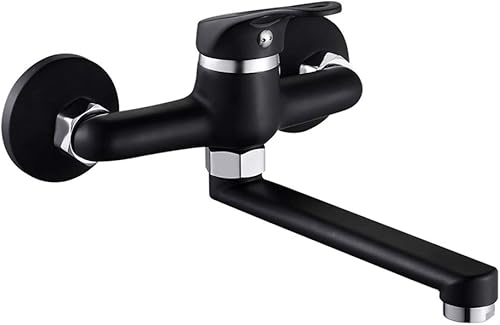 Rubinetto da cucina a parete, bocca lunga miscelatore per lavello rubinetto girevole a 360 ° in acciaio inox monocomando per lavello cucina bagno (nero) - Honorern