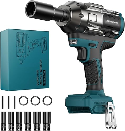 Avvitatore a Impulsi 1200 Nm, 1/2' Avvitatore ad Impulsi a Batteria Brushless, Compatibile con Batteria Ma-kita 18 V, 4 Velocità, Avvitatore a Massa Battente per Auto a Batteria, Senza Batteria - Honorern