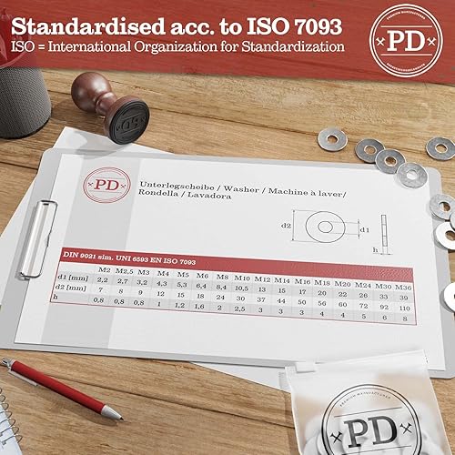 rondelle grandi M8 (DIN 9021 / ISO 7093) | Rondelle carrozzeria A4 V4A in acciaio inox | Rondelles in acciaio inox Spessori con diametro esterno grande | 25 pezzi - Honorern