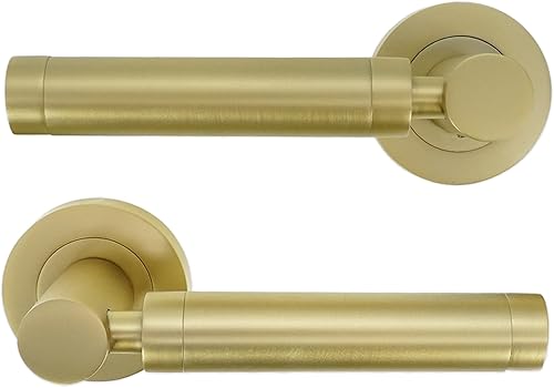 Infinity Decor Zishan - Set di maniglie a leva su rosetta, in ottone satinato e zinco, per porte interne - Honorern