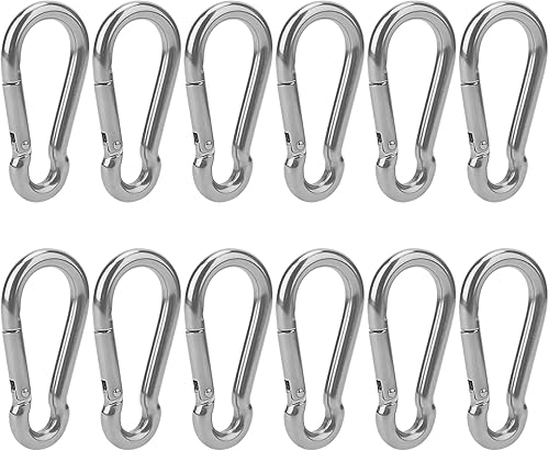 ZEONHAK 12 ganci a scatto M8 in acciaio inox, 80 x 40 mm, clip a molla in acciaio inox 304, moschettoni, connettori a scatto per campeggio all'aperto, pesca - Honorern