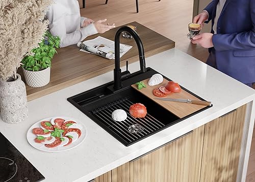 Lavello da Cucina Nero 58x53cm, Lavandino da Cucina a 1 vasca + Sifone Classico + Accessori, Lavabo da Cucina Incasso al mobile 60cm - Oslo Pocket di Primagran - Honorern