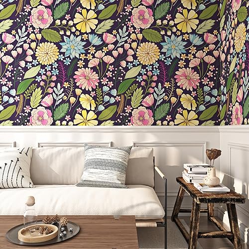 FunStick Carta da Parati Floreale Carta da Parati Adesiva Muro Floreale Viola Camera da Letto Impermeabile Pellicola Adesiva per Mobili Foglie Tropicali Carta Adesiva Armadio Tropicale Lilla 44.5CM×3M - Honorern