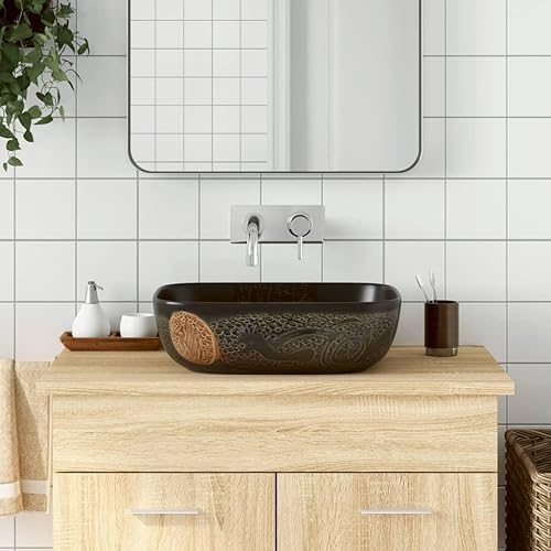 Vetnasa Lavabo da Appoggio Grigio e Blu Ovale 59x40x15 cm Ceramica,Blu Prodotti Idraulici (12,65KG) - Honorern