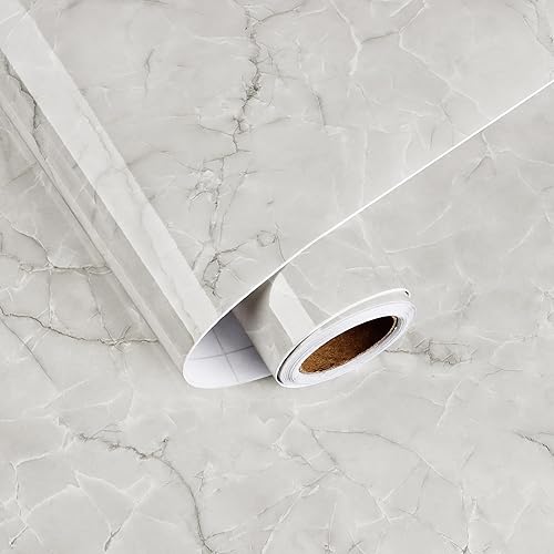 HotDecor Pellicola Adesiva Per Mobili Carta Da Parati Adesiva Marmo Carta Adesiva Per Mobili Piano Di Lavoro Cucina Carta Adesiva Per Pareti Grigio Bianco Adesivi Per Mobili Decorativi 60cm x 300cm - Honorern