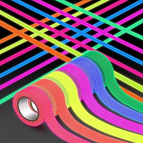 6 Rotoli Nastro Adesivo Fluorescente, Neon Tape Nastro in Tessuto Gaffer Fluorescente Nastro Carta Colorato, Blacklight Reattivo Glow in The Dark Tape per il Partito Art Craft Decorazioni (15mmx5M) - Honorern