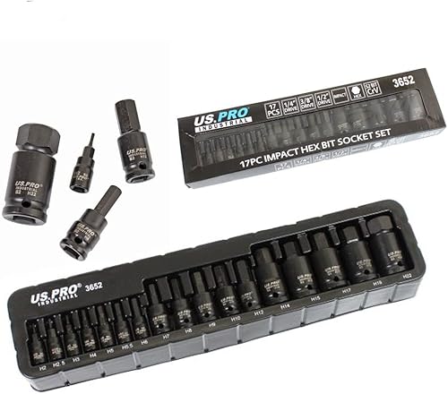 US PRO Industry - Set di chiavi a bussola esagonali, 17 pezzi, 2 mm - 22 mm - Honorern