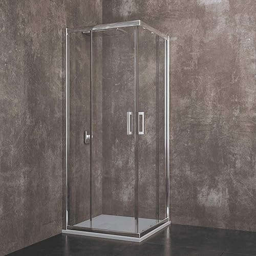 Box Doccia Quadrato 195 Cm H Cabina Bagno Con Porte Scorrevoli Ante In Cristallo Temperato Trasparente da 6 mm Struttura Alluminio Anodizzato Maniglie in Acciaio Cromato (90 x 90 Cm) - Honorern