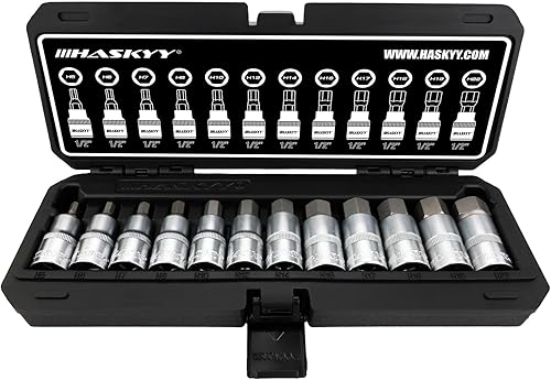 HASKYY Set di chiavi a bussola esagonali, 5-22 mm, 1/2', 12 pezzi, esagonali, in pratica scatola di plastica - Honorern