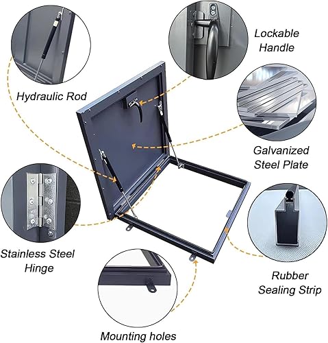 Botola Di Accesso Al Tetto,Copertura Di Uscita Tetto Con Ammortizzatore a Gas E Maniglia,Copertura per Porta Di Cantina per Esterni Botola Da Tetto in Acciaio Zincato,75×75cm - Honorern