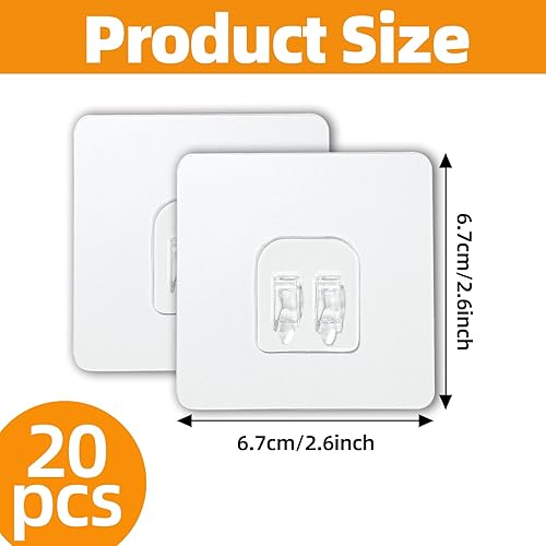 RAFIYU 20 Pezzi Ganci Adesivi di Ricambio, Ganci Adesivi Bagno per Mensola Doccia 6,7x6,7cm, Adesivo Forte per Mensole DocciaTrasparenti Senza Trapano, per Cucina Bagno Cestino (Carico Massimo 10kg) - Honorern
