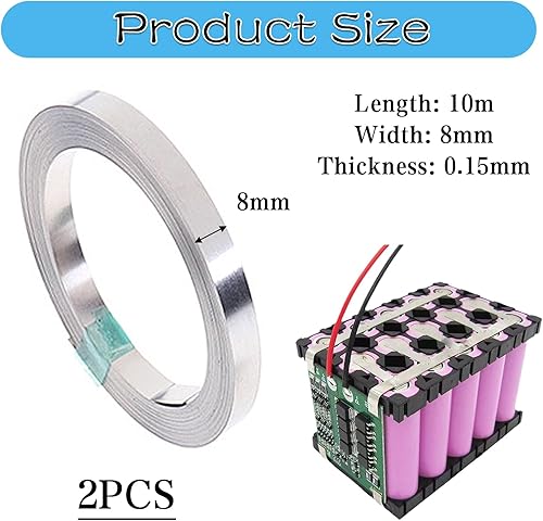 2 Rotoli Nichel Striscia Nastro In Nichel, 20M Piattina Nickel, Striscia di Nichel Puro, Nastro Nichelato, per Connettere Delle Batterie Spot Welding (8 X 0.15 mm) - Honorern