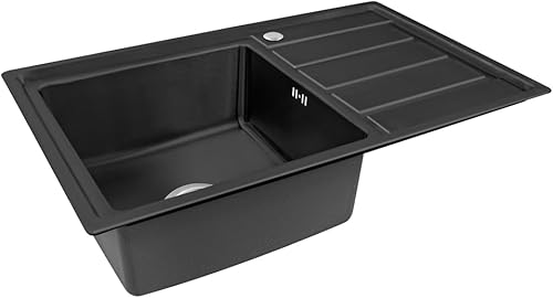 Lavello da incasso, 80 x 50 x 21, in acciaio inox 304, spessore del materiale 0,9 mm, rettangolare, 1 scolapiatti R16 (scolapiatti sinistro, argento) - Honorern