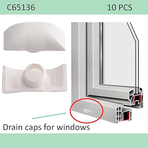 C65137 - Set di 10 tappi di drenaggio/protezione tempesta con 2 clip 36x14mm per telaio finestre - ugello/cappuccio - in plastica - fissaggio acqua - colore bianco - Honorern