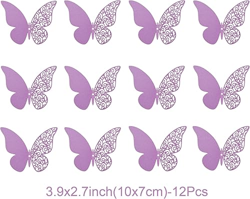 12 adesivi da parete a farfalla 3D, decorazione da parete fai da te, in PVC, rimovibile, decorazione per camera da letto e matrimoni, viola chiaro, motivo A - Honorern