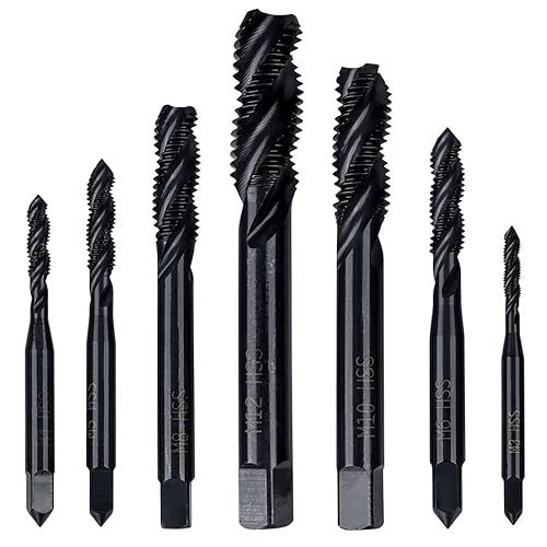 Mesee 7Pz Maschi a Filettatura Elicoidale HSS, Maschio per Filettare Metrico Filettati a Macchina in Acciaio Rapido Rivestimento in Nitruro Strumento di Filettatura Assortimento M3 M4 M5 M6 M8 M10 M12 - Honorern