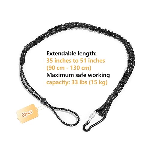 6 Pezzi 90 cm Corda di Sicurezza con Moschettone, Corda di Sicurezza Nera con Capacità di Carico di 15 kg, Adatta per Cantieri, Lavori Domestici, Campeggio, Alpinismo (Nero) - Honorern